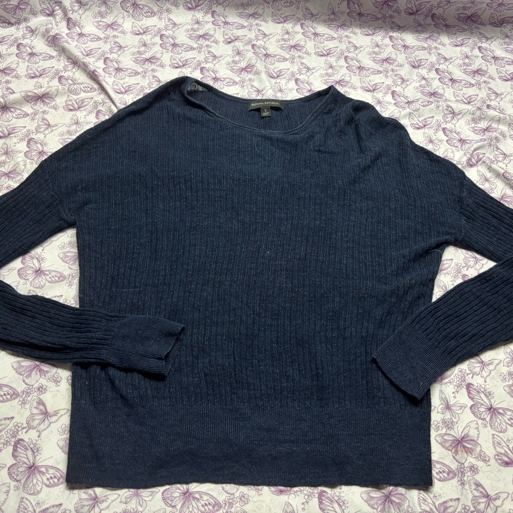 🕸️Banana Republic Navy Ribbed Long Sleeve Crewneck